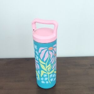 Pink-Handle Floral Water Bottle - Teal & Pink